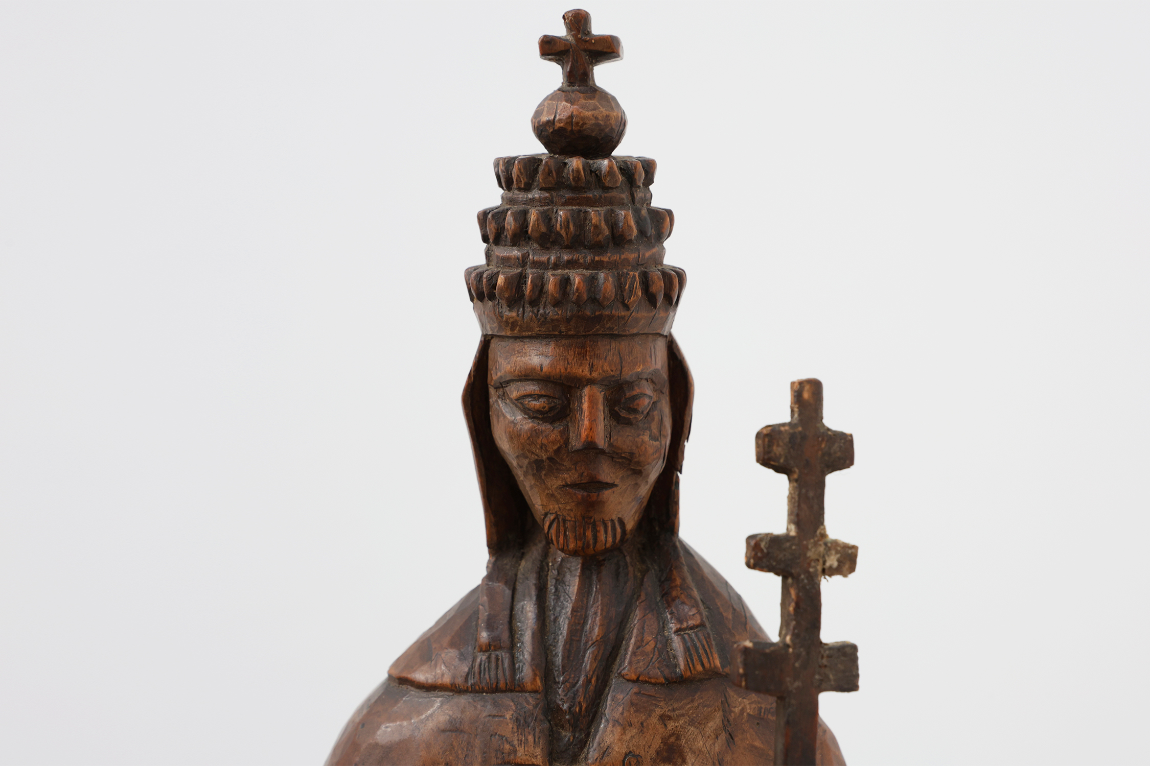 Carved Wooden Sint-Cornelius Figure with Papal Tiara and Triple Cross Staff, 18th centurythumbnail